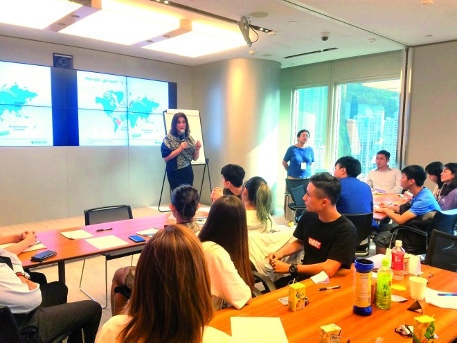 Rachel Huf engaging with students during a Coffee Session